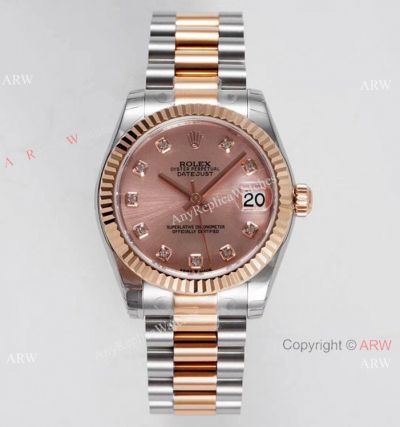 Swiss Clone Rolex Presidential Datejust 31mm Watch Champagne Dial with Diamond